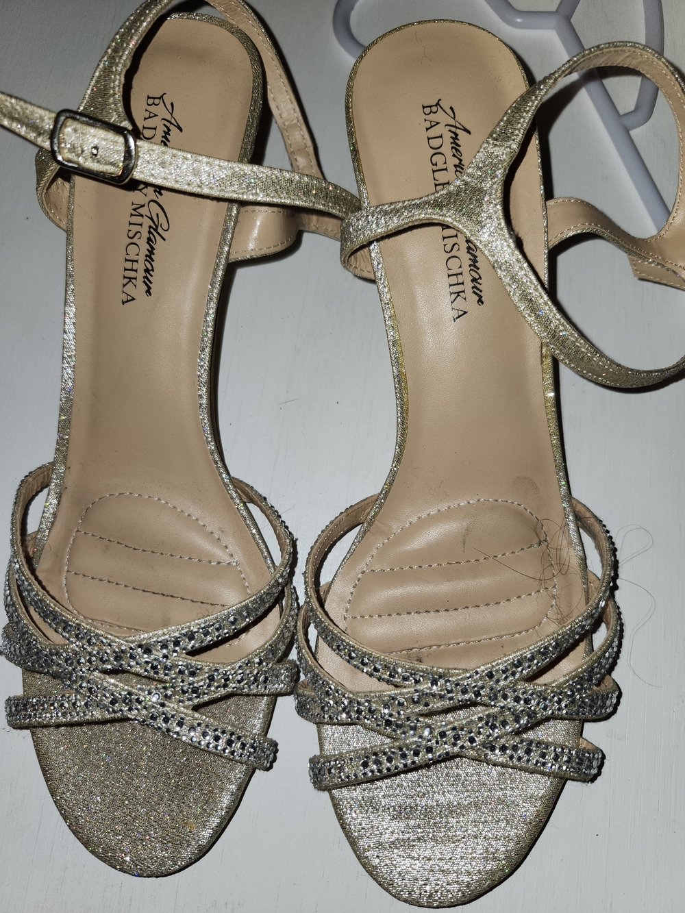 Badgley Mischka Gold Crystal-Strap Open-Toe Heels Size 8